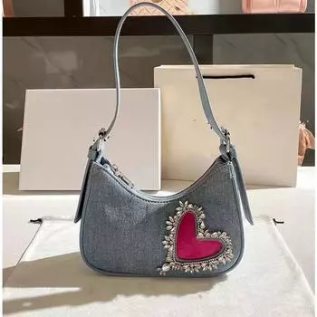 Женская новая стильная джинсовая сумка на одно плечо, новая французская сумка с декором из страз, модная сумка для телефона в ковбойском стиле с узором «любовь»