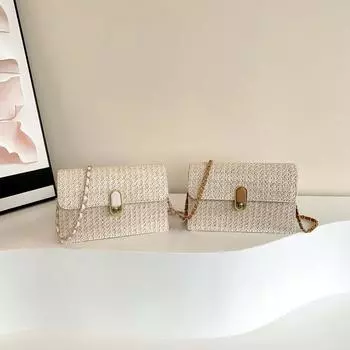 Женская новая стильная модная простая и свежая сумка через плечо с цепочкой, модная соломенная плетеная сумка