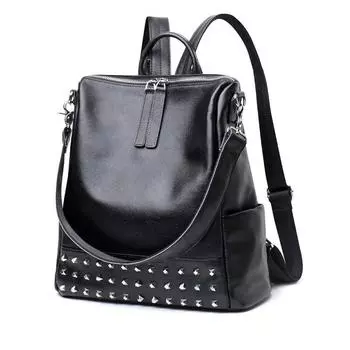 Женская новая стильная модная женская сумка из натуральной кожи, индивидуальная сумка из коровьей кожи с заклепками, универсальный рюкзак