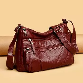 Женская новая сумка для мам среднего возраста через плечо, модная многослойная мягкая кожаная женская сумка серый