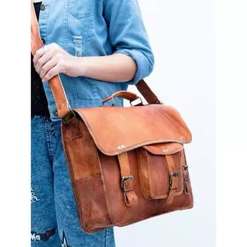 Женская новая сумка из козьей кожи через плечо из натуральной ручной работы для школьного ноутбука 12 X 16 X 5 in коричневый