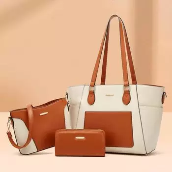 Женская новая сумка-тоут Женская сумка Женская сумка через плечо Повседневная сумка из трех частей Большая вместительная модная сумка 44cm*12cm*28cm светло-коричневого