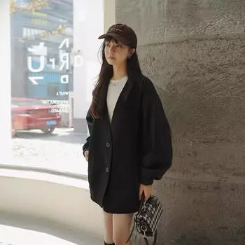 Женская новая свободная повседневная куртка большого размера, женский дизайнерский контрастный кардиган с V-образным вырезом, пиджак S чёрный