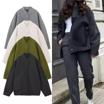 Женская новая свободная универсальная куртка-бомбер с карманами и декоративными скрытыми пуговицами, круглым вырезом, длинным рукавом, повседневные верхние пальто S белый