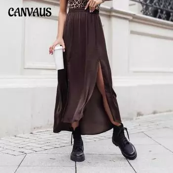 Женская новая темпераментная юбка с высокой талией, однотонная, модная, удобная, трикотажная, длиной до пола, на осень и зиму S чёрный