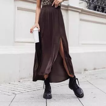 Женская новая темпераментная юбка с высокой талией, однотонная, модная, удобная, трикотажная, длиной до пола, на осень и зиму S чёрный