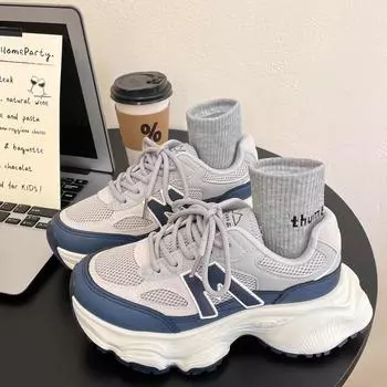 Женская новая универсальная дышащая легкая обувь для бега на толстой подошве в стиле ретро, модная спортивная обувь для бега 35 серый