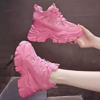 Женская новая универсальная модная сетчатая дышащая спортивная обувь на толстой подошве повседневная обувь на танкетке женская кожаная спортивная обувь Daddy 34 белый