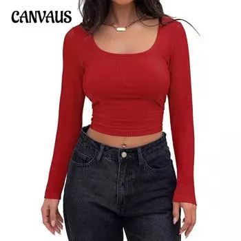 Женская новая узкая блузка с длинными рукавами и квадратным вырезом в полоску S серый