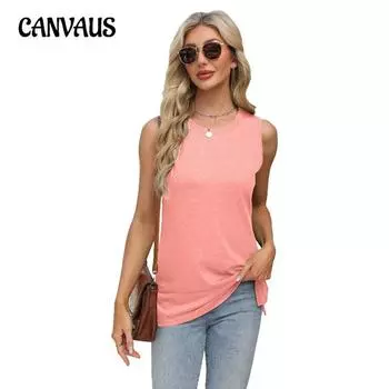 Женская новая весенне-летняя майка с круглым вырезом без рукавов футболка с открытыми свободными топами S белый