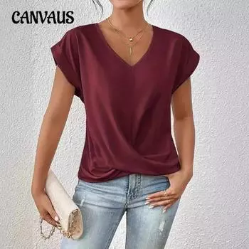 Женская новая весенне-летняя однотонная футболка с V-образным вырезом, элегантные топы с короткими рукавами S белый