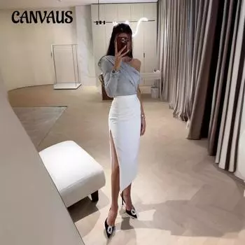 Женская новая весенне-осенняя однотонная эластичная футболка на одно плечо с длинными рукавами S серый