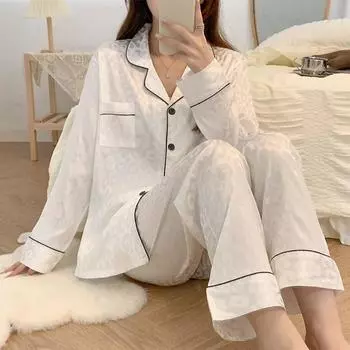 Женская новая весенне-осенняя пижама, домашний костюм, женский тонкий темперамент, корейская версия черной леопардовой домашней одежды M белый