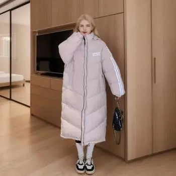 Женская новая зимняя хлопковая одежда, куртка, длинное толстое пальто с капюшоном, теплое, элегантное, однотонное, на молнии спереди, модное пальто S белый