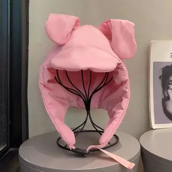 Женская новая зимняя теплая милая шапка модная кроличья уши вниз шапка молния защита ушей кепка для улицы ветрозащитная кепка розовый