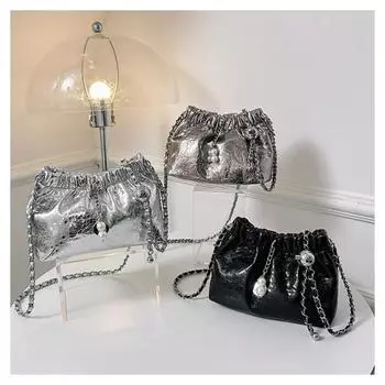 Женская новинка 2023 года, усовершенствованная сумка на плечо, летняя сумка на цепочке, модная сумка-ведро, сумка через плечо чёрный