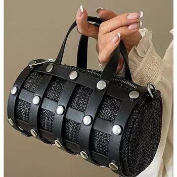 Женская новинка 2024 года, популярная высококачественная текстура, маленькая и популярная модная тканая соломенная полая ручная сумка через плечо с цилиндром