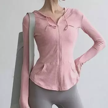 Женская облегающая быстросохнущая толстовка для йоги с капюшоном - одежда для активного отдыха с длинными рукавами на весну и осень