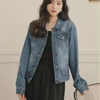 Женская облегающая джинсовая куртка с длинным рукавом на осень и зиму M