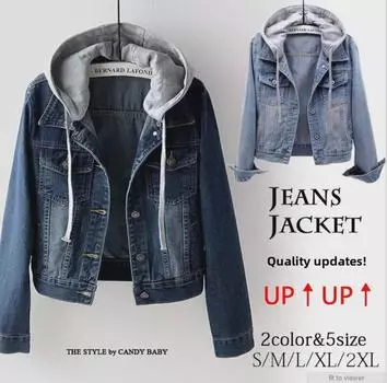 Женская облегающая джинсовая куртка с капюшоном — популярный японский и корейский стиль, длинные рукава, короткая длина для весны и осени 2XL темно-синий