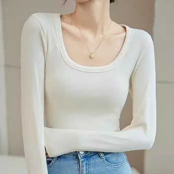 Женская облегающая футболка из модала с большим квадратным воротником - весна/осень 2025 г. Extra Extra Large