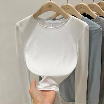 «Женская облегающая футболка с длинным рукавом 2024 года — коллекция весна и осень» Large чёрный