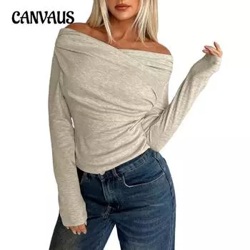 Женская облегающая футболка с одним вырезом, сексуальная красотка, топ без бретелек с длинным рукавом S белый