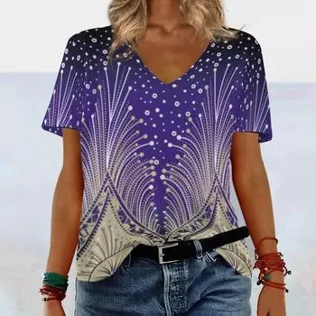 Женская облегающая футболка с V-образным вырезом и принтом павлина в виде легкого 3D-принта с короткими рукавами S