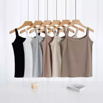 Женская облегающая хлопковая майка: Однотонный, без рукавов, идеально подходит для летнего многослойного образа One Size