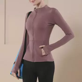 Женская облегающая куртка для йоги на молнии - длинный рукав, воротник-стойка L