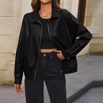 Женская облегающая куртка Женская мотоциклетная одежда, кожаная куртка с воротником-стойкой S бежевый