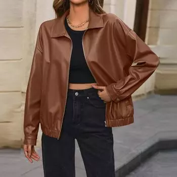 Женская облегающая куртка Женская мотоциклетная одежда, кожаная куртка с воротником-стойкой S бежевый
