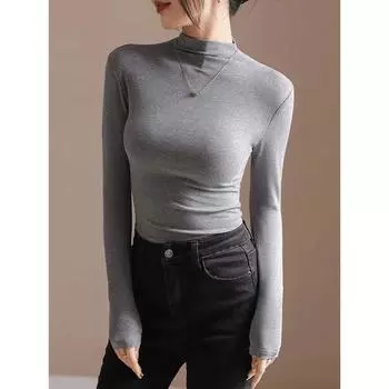 Женская облегающая плиссированная водолазка с длинными рукавами из немецкого бархата на осень/зиму L