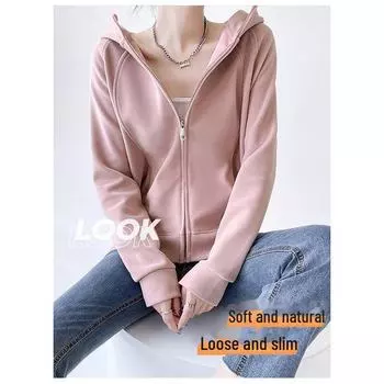 Женская облегающая толстовка с капюшоном на молнии — универсальная, повседневная модель, незаменимая для ежедневных поездок на работу и обратно на осень/зиму Large