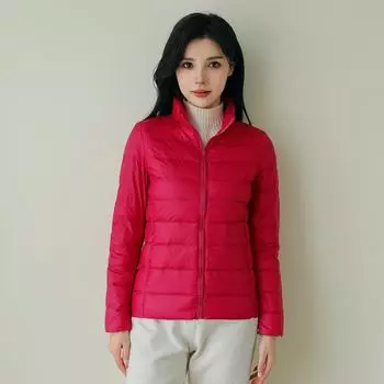 Женская облегченная куртка-пуховик - тонкая, однотонная, белый утиный пух, теплая, простой стиль 2XL чёрный