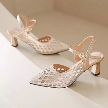 Женская обувь, 2023 г., брендовые женские туфли на высоком каблуке с острым носком, летние модные туфли-лодочки, туфли без шнуровки, женские вечерние сандалии, размер 35–40 35 золотой