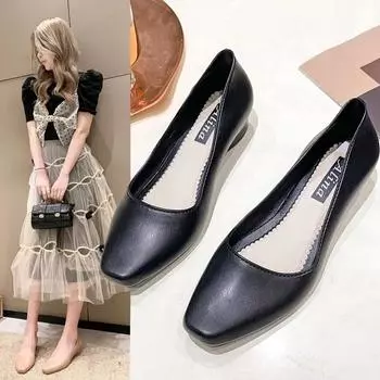 Женская обувь, 2024 г., повседневные женские кроссовки на низком каблуке без шнуровки на плоской подошве с квадратным носком и открытым носком, новые милые летние слипоны 36 чёрный