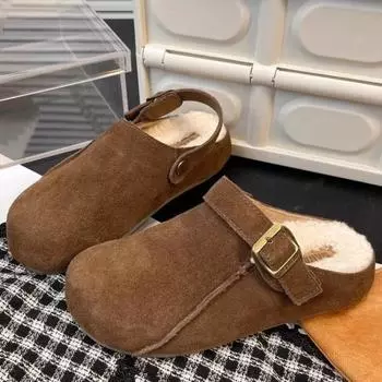 Женская обувь 2024 года, бренд Baotou, женские тапочки, модные повседневные тапочки с пряжкой на ремне, женская горячая распродажа, бархатные тапочки на плоской подошве 35