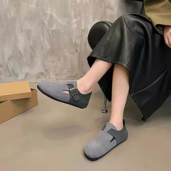 Женская обувь 2024 года, брендовая женская обувь на плоской подошве с пряжкой на ремне, модная повседневная обувь на плоской подошве с цветовым сочетанием, женская обувь на плоской подошве с круглым носком и низким каблуком 35 бежевый