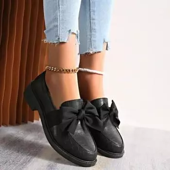 Женская обувь 2024 года, брендовые лоферы, женские туфли на высоком каблуке, модные повседневные туфли-лодочки с бабочкой, женская горячая распродажа, обувь больших размеров для женщин 35 чёрный