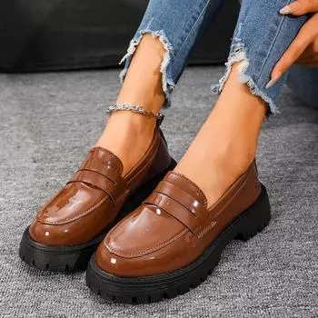 Женская обувь 2024 года, брендовые лоферы, женские туфли на высоком каблуке, модные туфли без застежек для офиса и карьеры, высокое качество, большие размеры, сплошные туфли на каблуке для женщин 36 коричневый