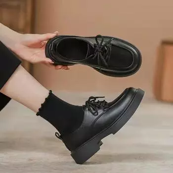 Женская обувь 2024 года, брендовые лоферы, женские туфли на высоком каблуке, модные, с перекрестной шнуровкой, однотонные, для офиса и карьеры, горячая распродажа, туфли на каблуке с круглым носком для женщин 35 чёрный