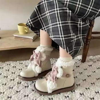 Женская обувь 2024 года, брендовые женские ботильоны, теплые зимние ботинки, женские пуговицы, круглый носок, плоская подошва, шнуровка спереди, женская обувь для активного отдыха 35 абрикосовый