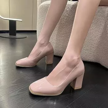 Женская обувь 2024 года, брендовые женские туфли на высоком каблуке с квадратным носком, для офиса и карьеры, горячая распродажа, туфли на каблуках больших размеров для женщин 35 оранжевый