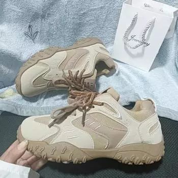 Женская обувь 2024 года, брендовые женские туфли на шнуровке из вулканизированной стали, модные, сочетающиеся по цвету, высококачественные, с круглым носком, удобные, повседневные туфли 35 бежевый