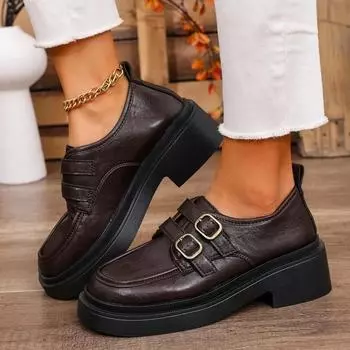 Женская обувь 2024 года, брендовые женские туфли с пряжкой и ремешком на высоком каблуке, модные туфли с круглым носком для офиса и карьеры, горячая распродажа, туфли на каблуках больших размеров для женщин 35 чёрный