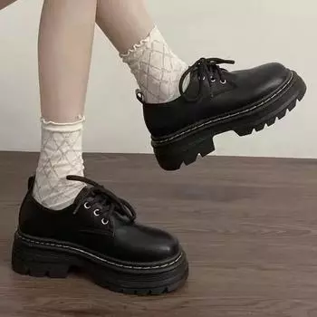 Женская обувь 2024 года, брендовые женские туфли на высоком каблуке со шнуровкой спереди, модные туфли с круглым носком для офиса и карьеры, горячая распродажа, туфли на платформе и каблуках 35 чёрный