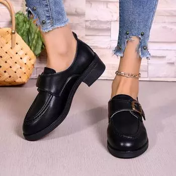 Женская обувь 2024 года, фирменные лоферы, женские туфли на высоком каблуке, классические офисные туфли-лодочки, женские туфли с пряжкой, круглым носком, средний каблук, слипоны, женская обувь 35 чёрный
