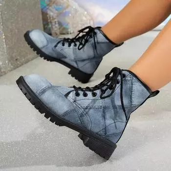 Женская обувь 2024 года, горячая распродажа, современные женские ботинки, повседневные ботильоны, женские, разноцветные, с круглым носком, на шнуровке, на низком каблуке, женские 36 синий