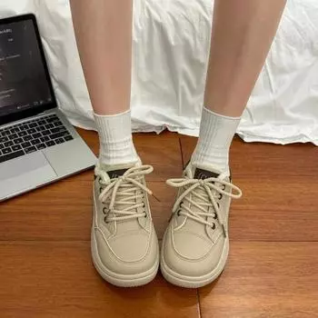 Женская обувь 2024 года, горячая распродажа, женская обувь на шнуровке, вулканизированная обувь, уличные теплые женские кроссовки с круглым носком, на низком каблуке, ПУ, женская повседневная обувь 35 белый